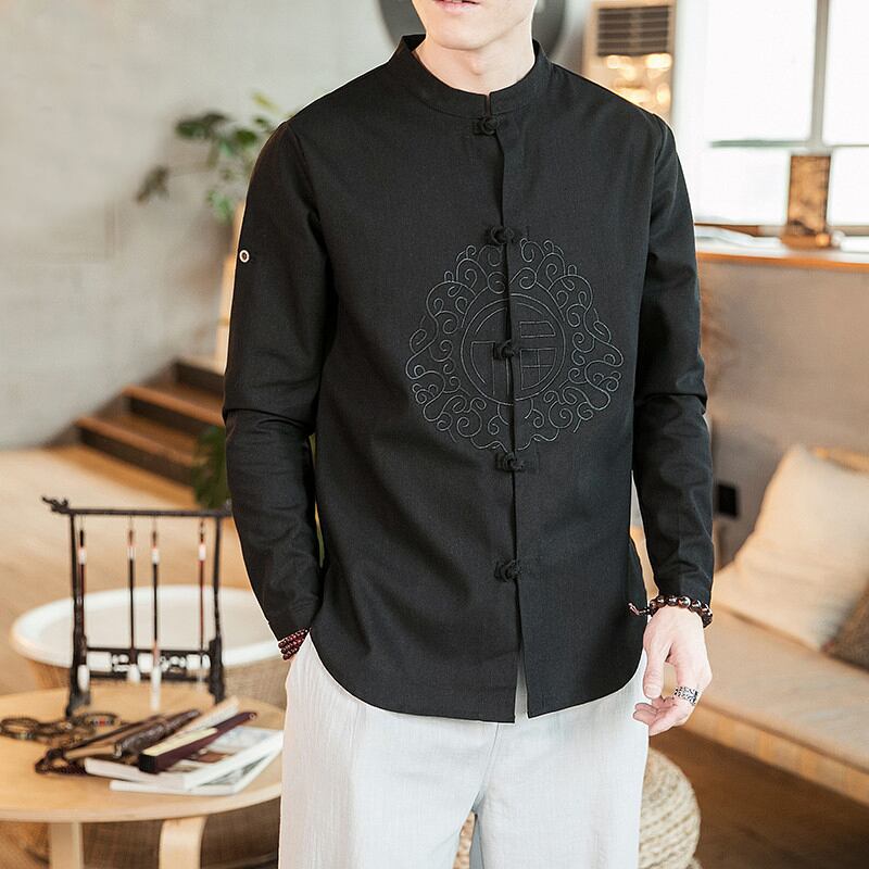 [Kusaboku series] ★China style shirt★ 5 colors Black Blue White Green Gray Tops Unisex Improved Tang suit Casual Large size