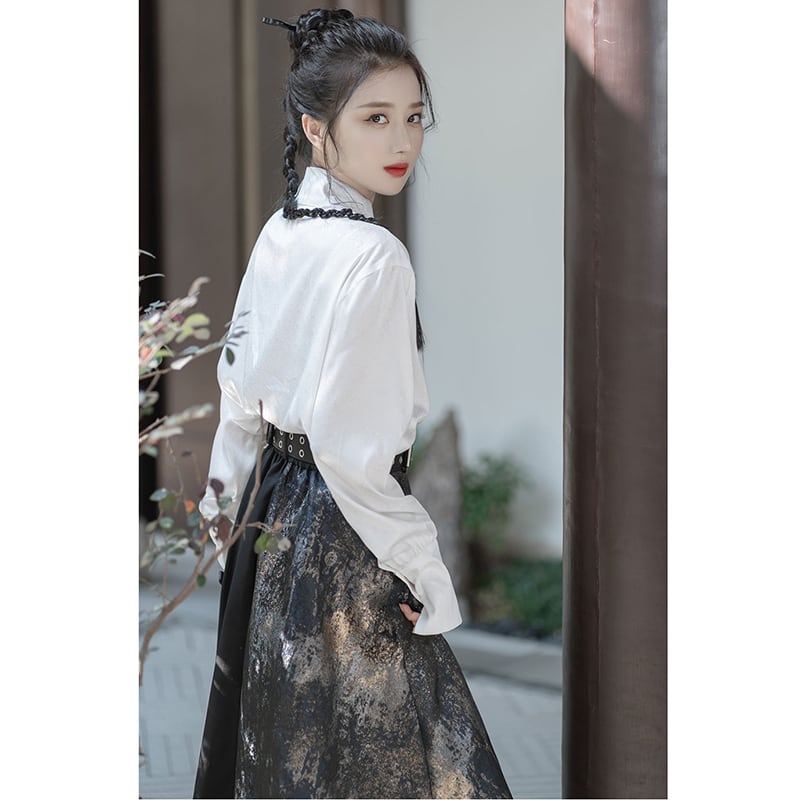 [Qingtang --- Yunzhong-kun Series] ★Chinese style shirt★ Long sleeve shirt embroidery Chinese clothes Easy to match Unisex Men's White White