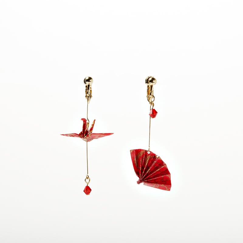 [Gomori Series] ★China style earring★ Earrings or earrings pair asymmetrical red red accessories