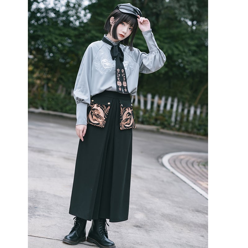 [Kogaisha---Monster Series] ★Chinese-style pants★ Gaucho pants, bottoms, easy to match, slimming, black, ML XL