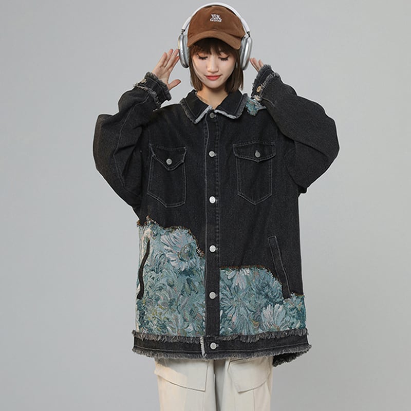 [SENSU Series] ★Jacket★ Outerwear 2color Unisex Men's Oil Painting Style Switching Black Blue