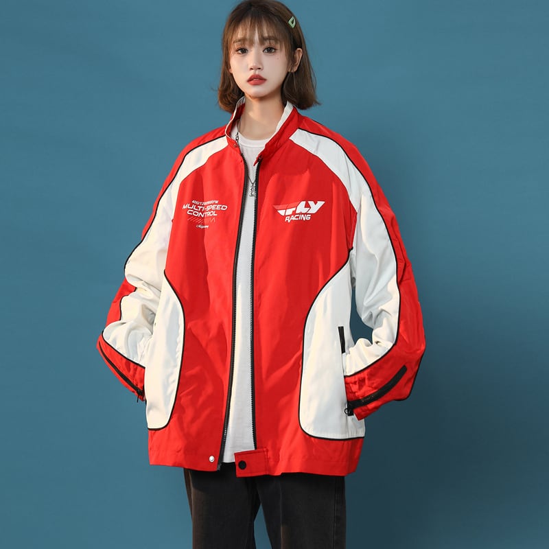 [HUINIU series]★Jacket★ 2color outerwear unisex men's color scheme red black ML XL 2XL