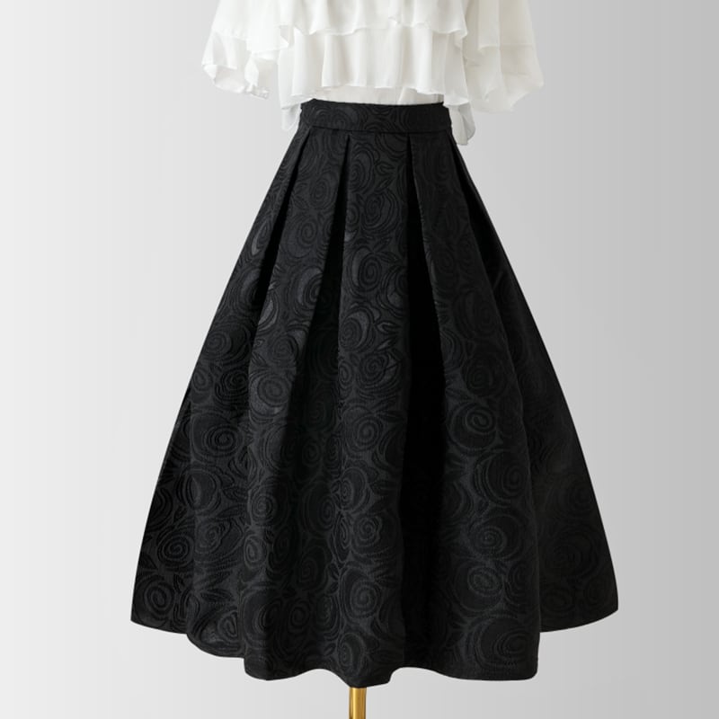 [MOERBEN Series]★Skirt★ Bottoms High waist Improves temperament Floral pattern Easy to match Black Black