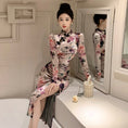 Load image into Gallery viewer, [Hundred Minute Eight Series] ★Floral pattern cheongsam★ Velvet, slimming, sexy, SML, easy to match, improves your temperament
