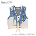 Load image into Gallery viewer, [LIANLISTUDIO series] ★Knit vest★ Oil painting style Easy to match Blue Blue floral pattern Cute SML
