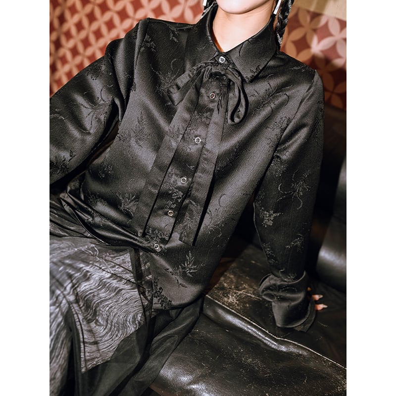 [Kokaisha --- Chichiku Series] ★China style shirt★ Tops long sleeve shirt retro black black original