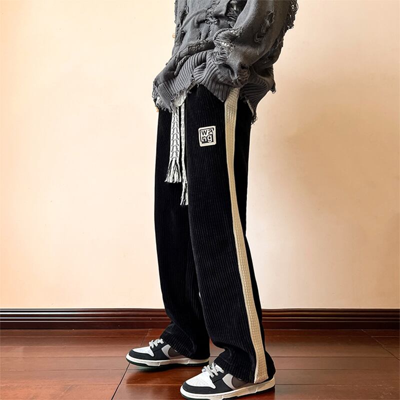 [Du Fung Series] ★Casual Pants★ 3color Bottoms Unisex Men's Corduroy Vertical Stripes Black Beige Coffee Color