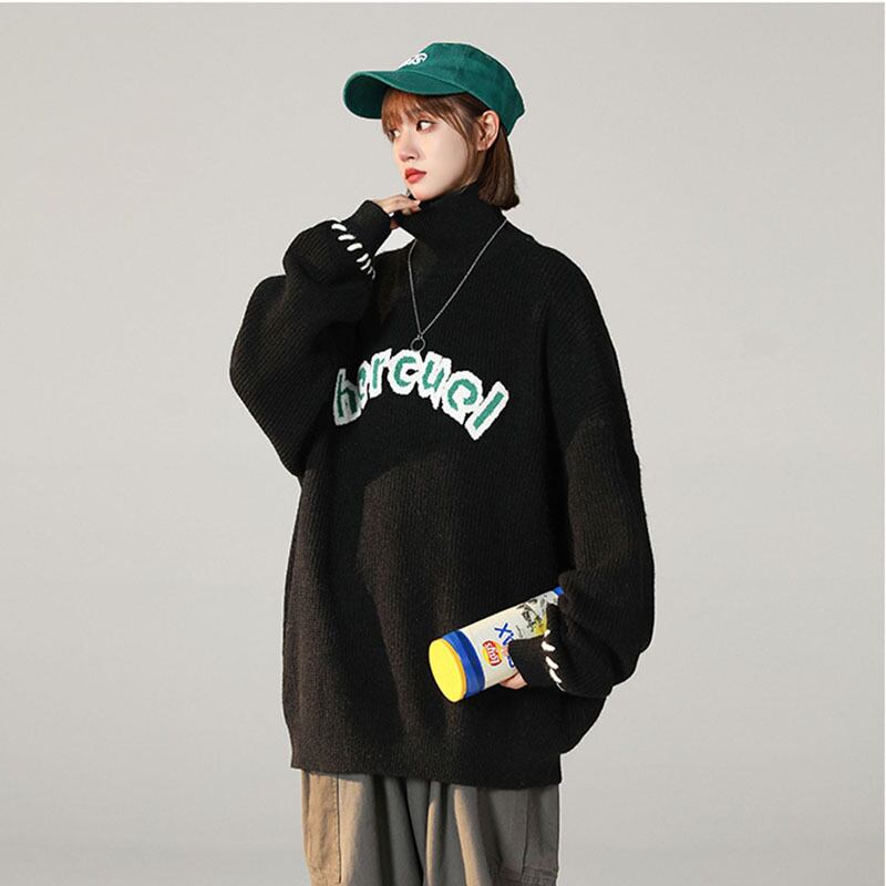 [Ushiomiomi Series] ★Sweater★ 2color Knit Tops Unisex Men's High Neck Black Blue