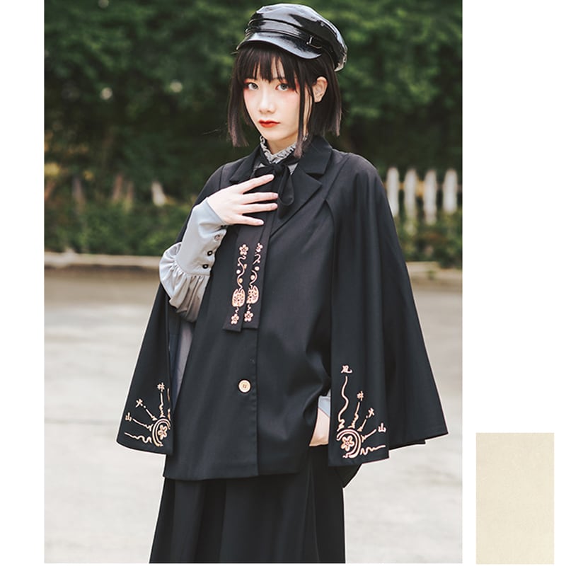 [Kokaisha---Mou Series] ★Chinese-style outerwear★ Cloak, embroidered, fashionable, black, ML, original, slimming