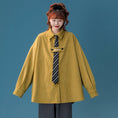 Load image into Gallery viewer, [Fujiiman Series] ★Fleece-lined shirt★ Shirt with tie Tops 3color Unisex Men's Beige Black Yellow
