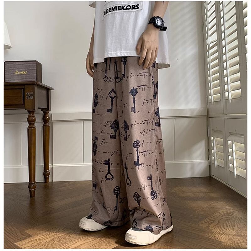 [BIGEMAN Series] ★Casual Pants★ Bottoms Trousers Men's Large Size Floral Pattern Brown