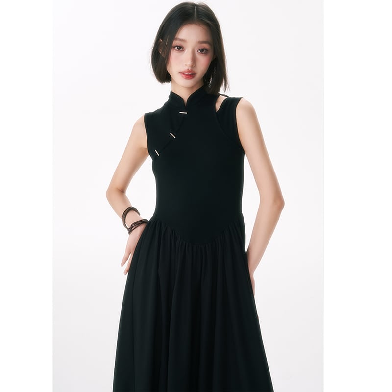 [Yang's Great Dream Series]★Chinese style dress★ Improved Chinese dress, Chinese clothes, slimming, long length, black, black summer clothes