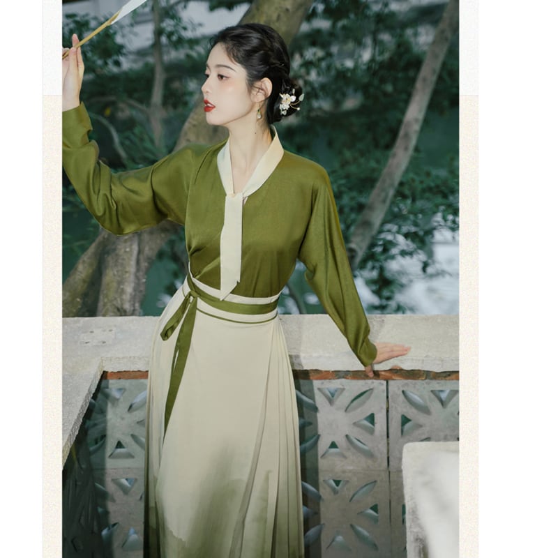 [Az Suna Series] ★Chinese style setup★ 2-piece set Shirt Maki skirt Green Green S M L XL