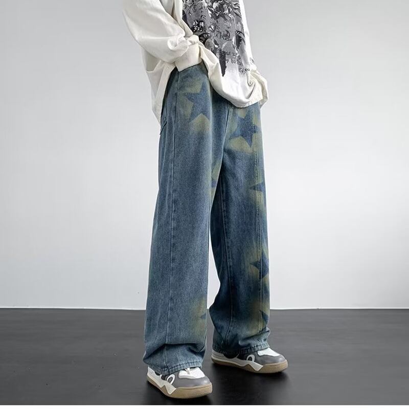 [V37 Series]★Denim Pants★ Pants Bottoms Unisex Men's Star Pattern Blue Blue SML XL 2XL 3XL