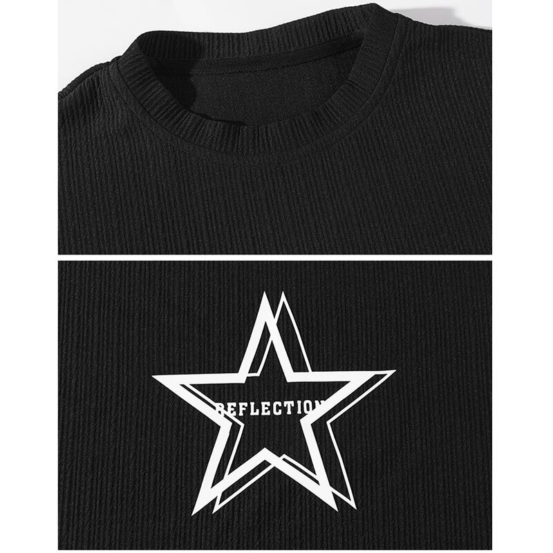 [BIGEMAN Series]★T-shirt★ Tops 3color Unisex Men's Large Size Simple Short Sleeve Star