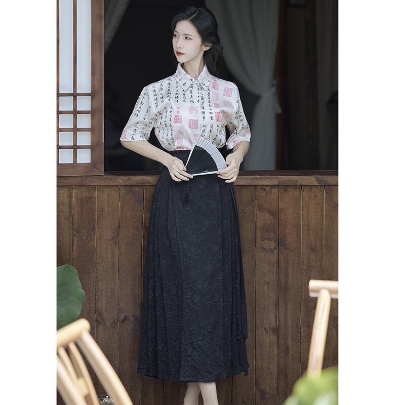 [BAIRIMENG Series]★Chinese style shirt★ Letter pattern Improves temperament Chinese clothing Chinese elements Chinese clothing tops Summer clothing S M L XL Short sleeve