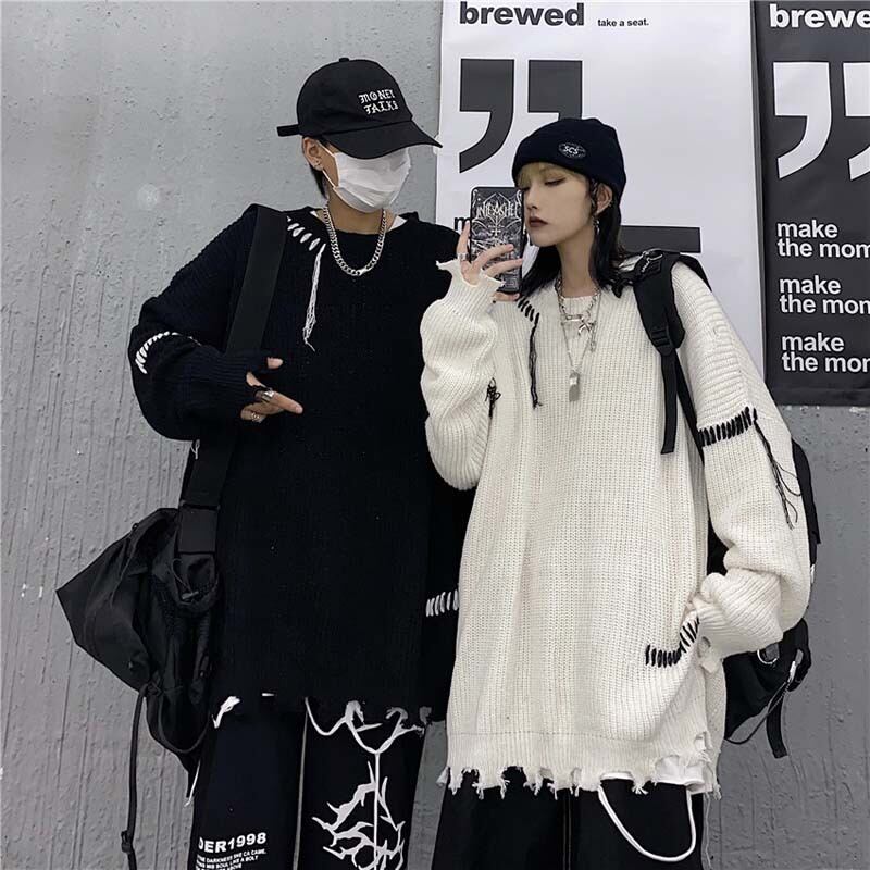 [OUMEIDK Series] ★Sweater★ 2color Tops Couple Unisex Loose Autumn/Winter Couple Clothes Unique Knit Black White