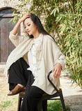 Load image into Gallery viewer, Chinese-style outerwear, tops, blouses, shirts, Chinese-style clothes, retro, literary style, ethnic style, girls' night out, class reunions, stand neck, long sleeves, short length, Chinese button, apricot, white, cotton linen fabric
