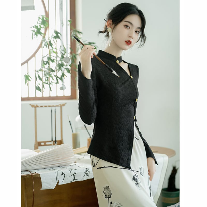 [Ink Year Flower Series] ★Chinese style setup★ 2-piece set Ink pattern, slimming, Chinese clothes, date, SML, commuting, photography