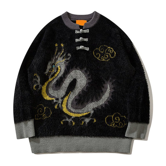 [Feel lonely series]★China style sweater★ 3color knit tops dragon dragon crest unisex men's new year