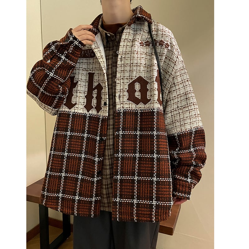 [YOULIN Series] ★Outer★ 3color Unisex Men's Plaid Pattern Coffee Color Green Black