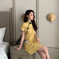 Load image into Gallery viewer, Chinese-style dress, Chinese-style clothing, Chinese clothing, improved Tang clothing, improved Chinese clothing, stand neck, short sleeves, short length, cute, everyday wear, cheap SM, yellow, yellow
