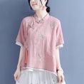 Load image into Gallery viewer, [Qing Series] ★Chinese style tops with decorations★ 4 colors cotton linen embroidery summer simple pink blue green white green
