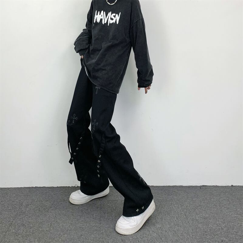 [MGJM Series]★Casual Pants★ Pants Unisex Men's Alphabet Unique Black Black Design