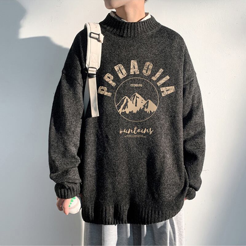 [Emperor Series] ★Sweater★ 4color Knit Tops Snowy Mountain Unisex Men's Large Size Casual