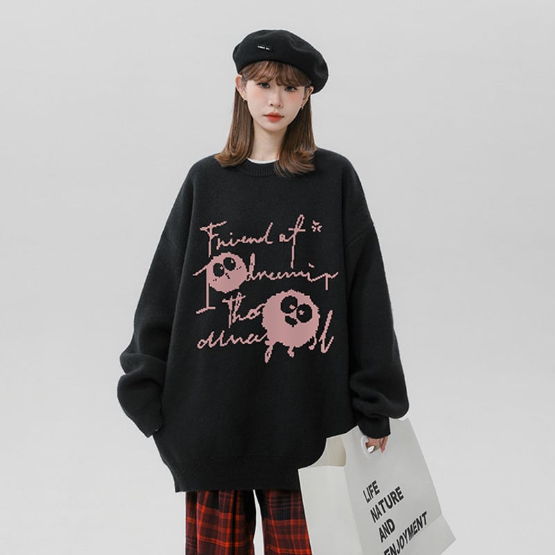 [Fujiiman Series]★Sweater★ 4color Knit Tops Cartoon Unisex Men's Black Red Green White