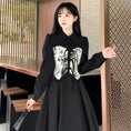 Load image into Gallery viewer, [Dong Xiaojie Series] ★China style dress★ Ink pattern long sleeve dress long length dress black black large size slimming
