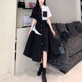 Load image into Gallery viewer, [PANGSAO series]★Shirt dress★ Long length irregular color scheme commuting date office lady large size black black
