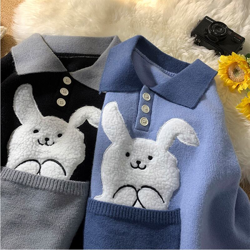 [Emeisa Series] ★Sweater★ 3color Knit Tops Unisex Men's Rabbit Cute POLO Neck