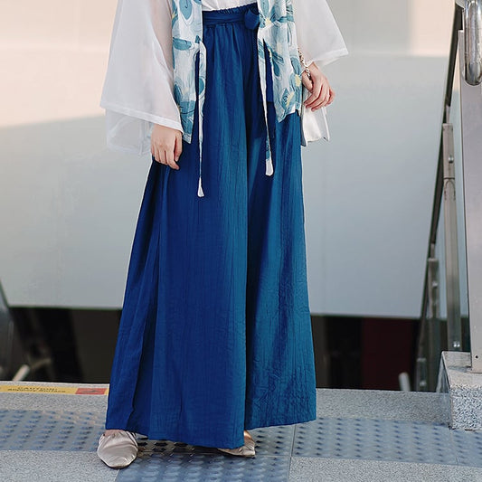 [Haruyama Mokugo Series] ★Chinese style pants★ Improved Chinese clothing, plain, everyday wear, Chinese clothing, blue, blue, easy to match