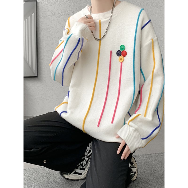 [LANGGUANGHU series] ★Sweater★ 2color knit tops Unisex Men's Large size Aya Black White