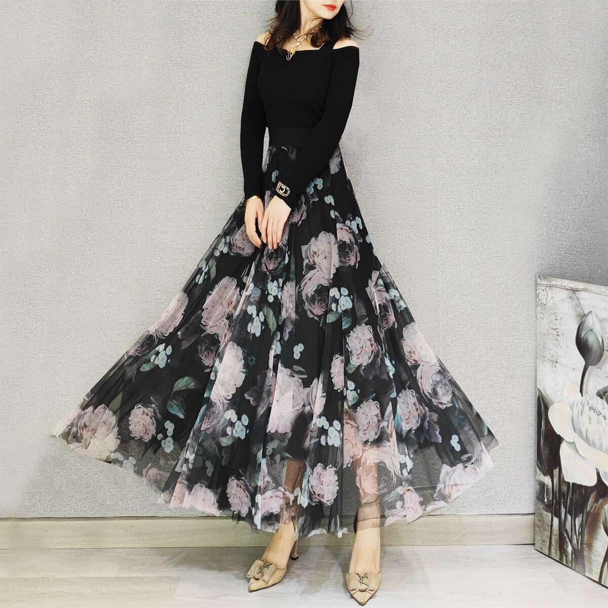 [HUANXIAOMO series] ★Floral pattern skirt★ 3 lengths available Bottoms Large size