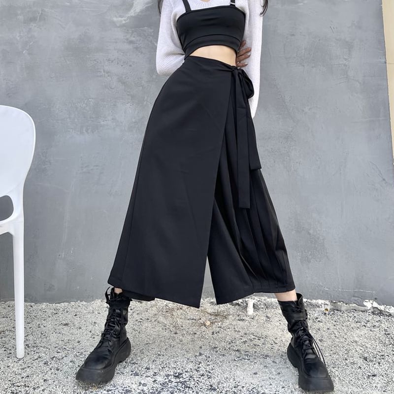 [Modern People Series]★Culotte Skirt★ Fake Layered Harajuku Style Plain Black Black SM Fashion