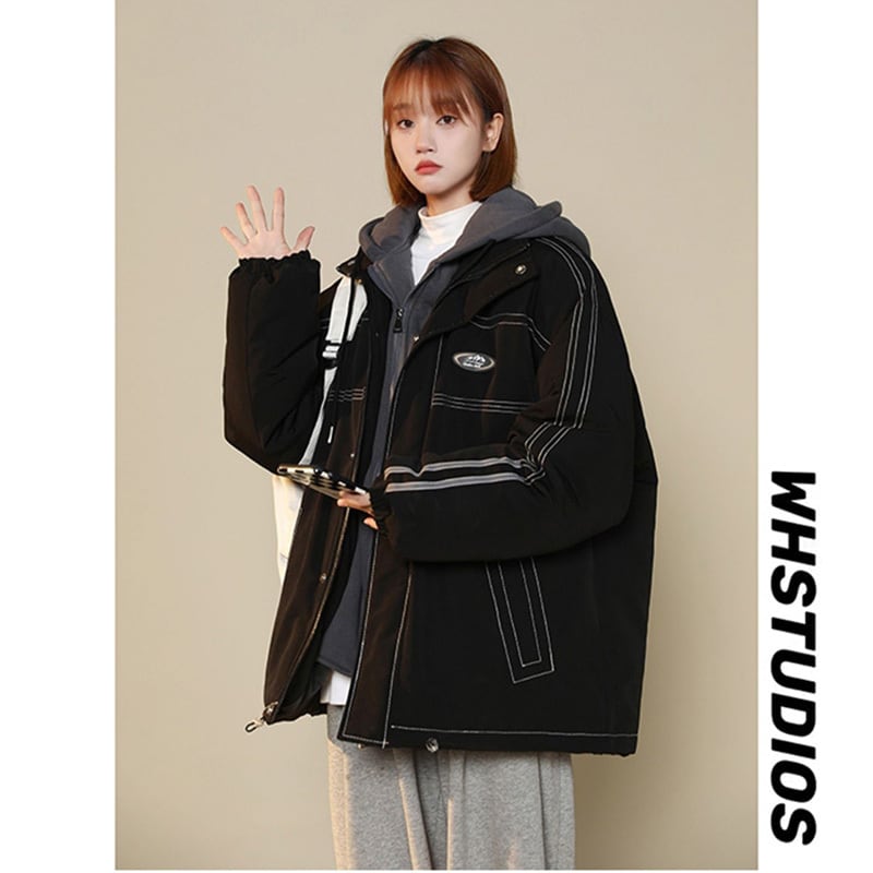 [Suikoishi Series] ★Winter Coat★ Cotton Coat Outerwear 2color Unisex Men's Faux Layered Black Beige