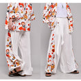 Load image into Gallery viewer, [Mumuki Series] ★Chinese-style pants★ 2 colors, black or white, fan pattern, stylish, gaucho pants, gaucho, casual
