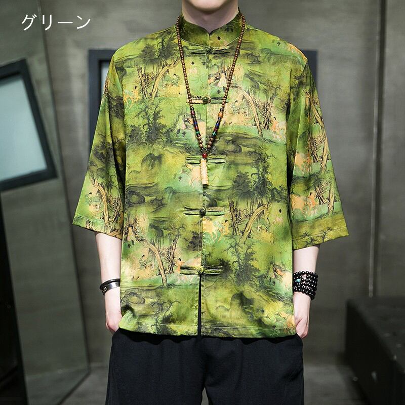 [JUNYI Series]★China style shirt★ Tops 6color Unisex Men's Large size Ink pattern Landscape pattern