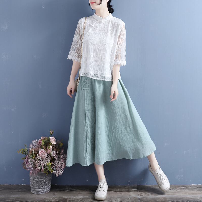 [Qing Series]★Chinese style shirt★ 4 colors lace Chinese clothes stand neck easy to match summer simple