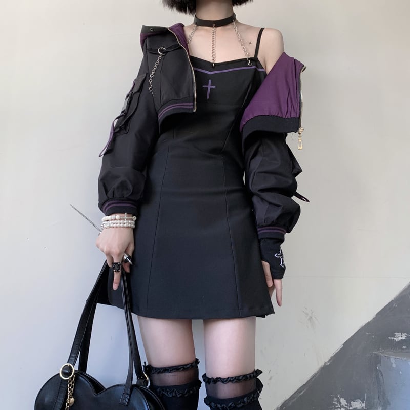 【酒釀櫻桃子シリーズ】★つりワンピース★ ミニ丈 可愛い セクシー 合わせやすい ブラック 黒い S M L XL