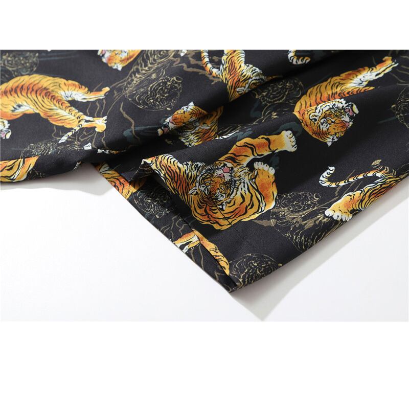 [TIANCAI Series]★Shirt★ Tiger Tiger Pattern Print Unisex Short Sleeve Loose ML XL 2XL Black Black