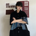 Gallery viewerに画像を読み込む, タイムセール中！！【Styleシリーズ】★シャツ★ トップス 花柄 切り替え 半袖シャツ 男女兼用 プリント メンズ レディース ブラック 黒い
