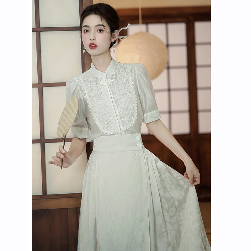 [BAIRIMENG Series] ★Chinese style shirt★ Short sleeve tops, summer clothes, improves temperament, improved Hanfu, Hanfu tops, commuting