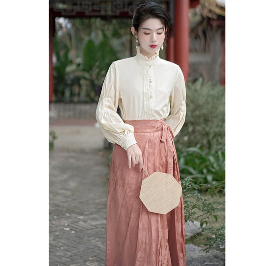 [Az Suna series] ★China style shirt★ Embroidery tops Stand neck Improves temperament Cute SML Date