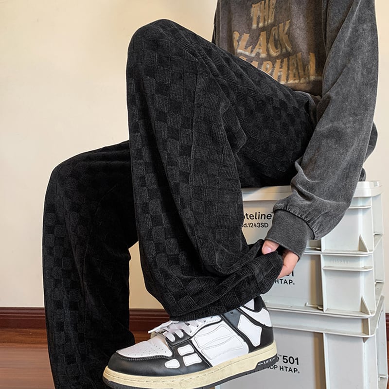 [KADISHOU Series] ★Casual Pants★ 3color Bottoms Trousers Men's Large Size Plaid Pattern Black White Green