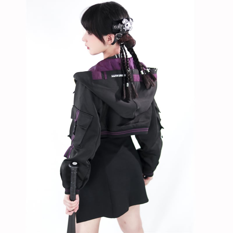 [Momoko Sakura Series] ★Jacket★ Outer mini length cute hooded black black easy to match