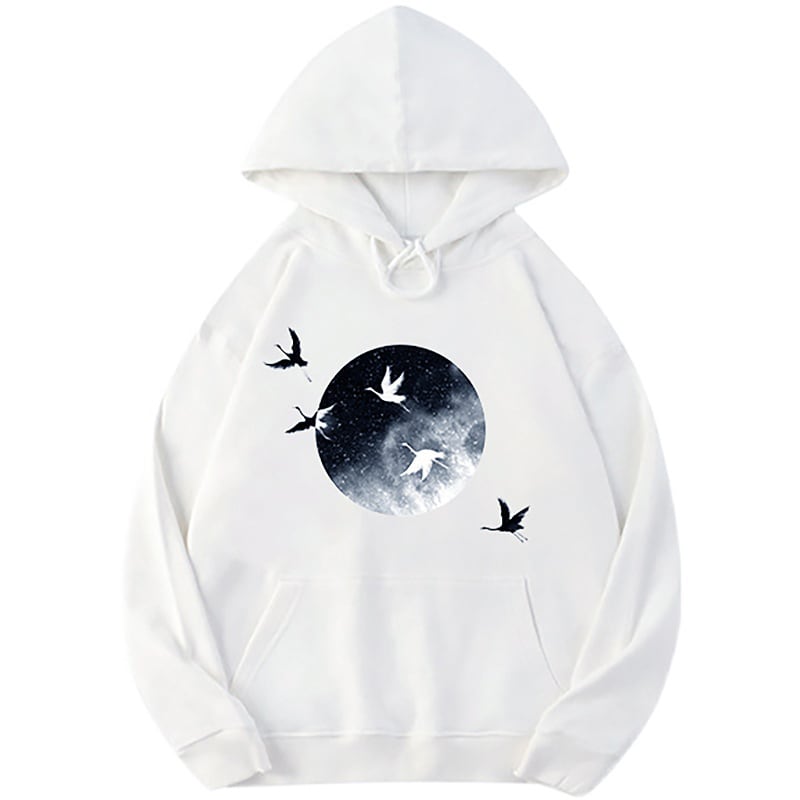 [Kuraho Koya Series] ★China style hoodie★ 2color black or white tops unisex crane with hat ML XL 2XL