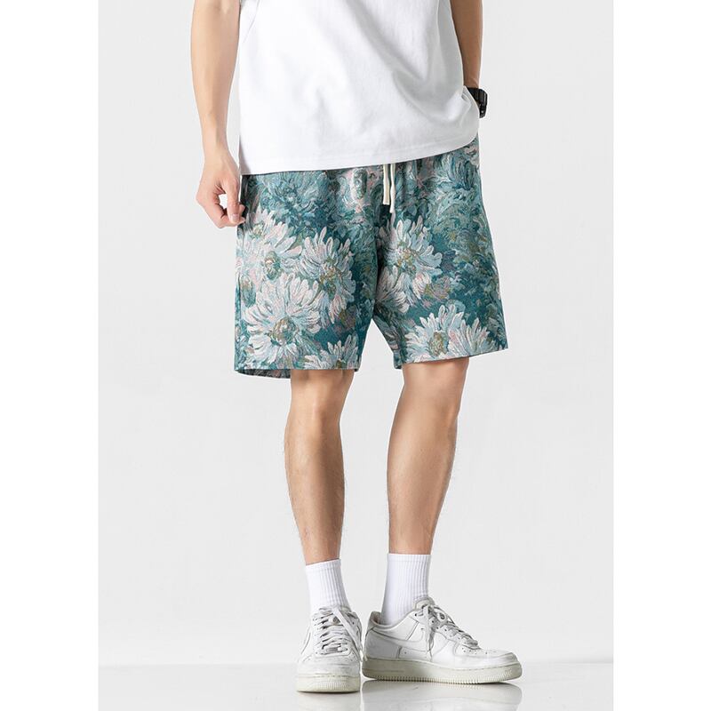 [Satoru Series] ★Shorts★ 3color Floral Pattern Bottoms Short Length Pants Unisex Men's Blue Black Green